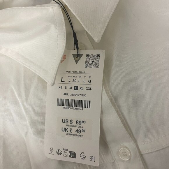 Zara Womens Shirt Dress Midi Size Large White Collared Long Sleeve 2395/077 NWT - Picture 5 of 14